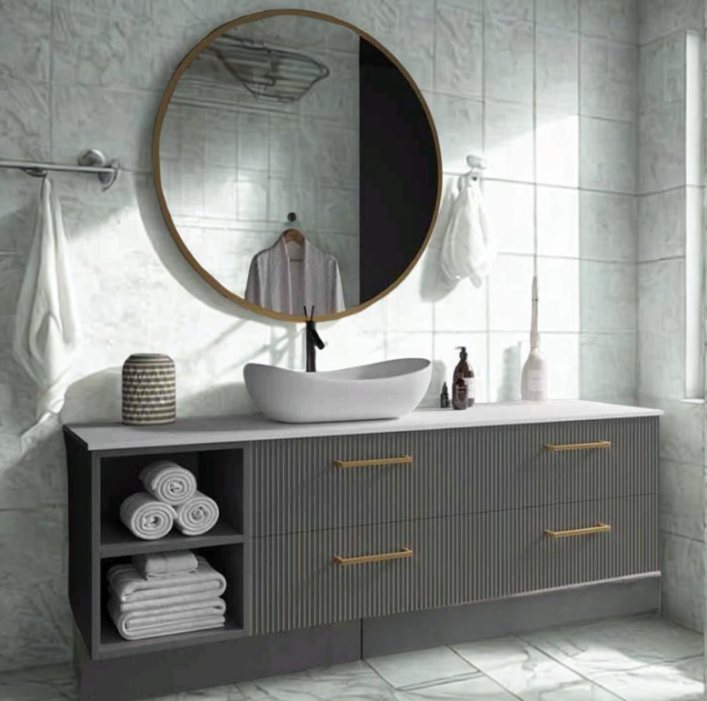 ארון אמבט תלוי דגם קלאב גודל 120 כולל משטח קוריאן לכיור מונח