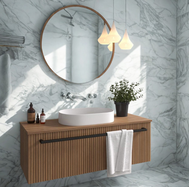 ארון אמבט תלוי עץ תלת שכבתי דגם אפיק