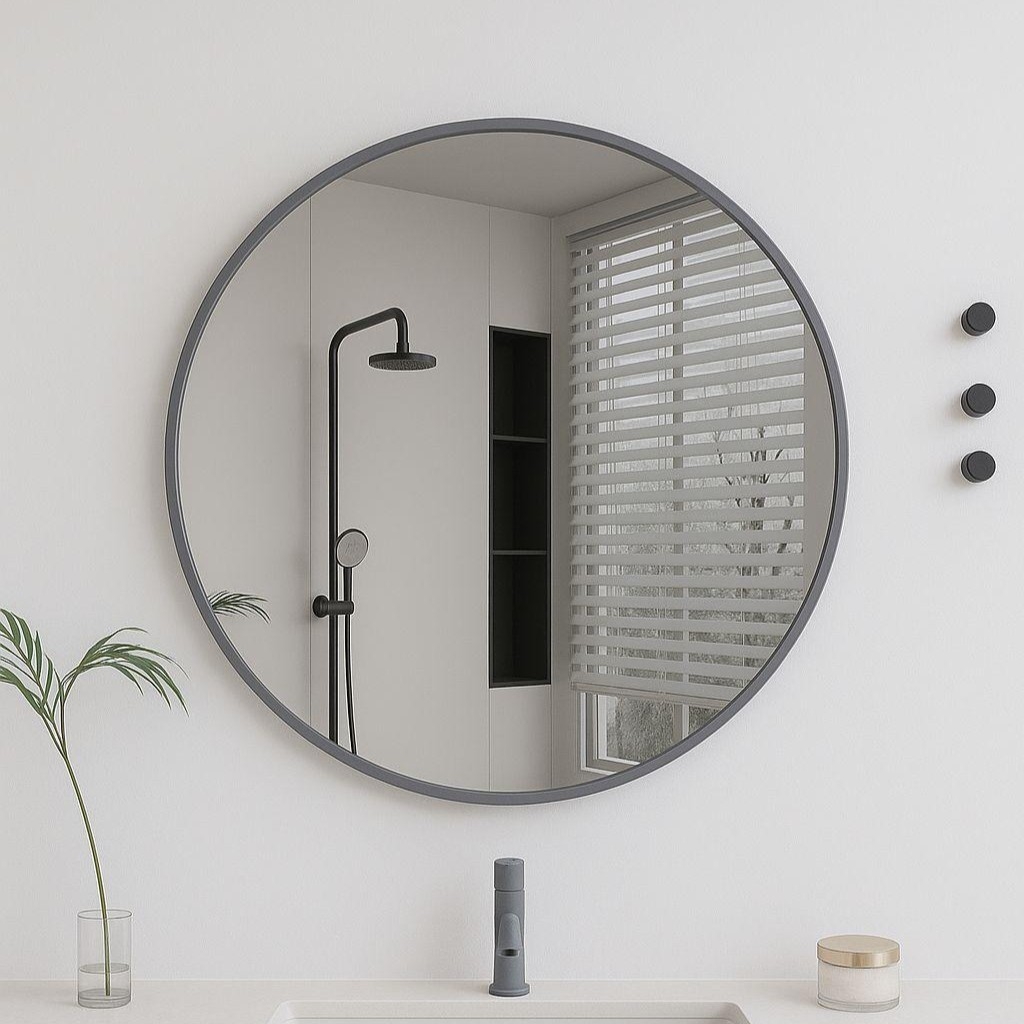 מראה עגולה יוקרתית מסגרת אלומיניום גרפיט מט קוטר 80