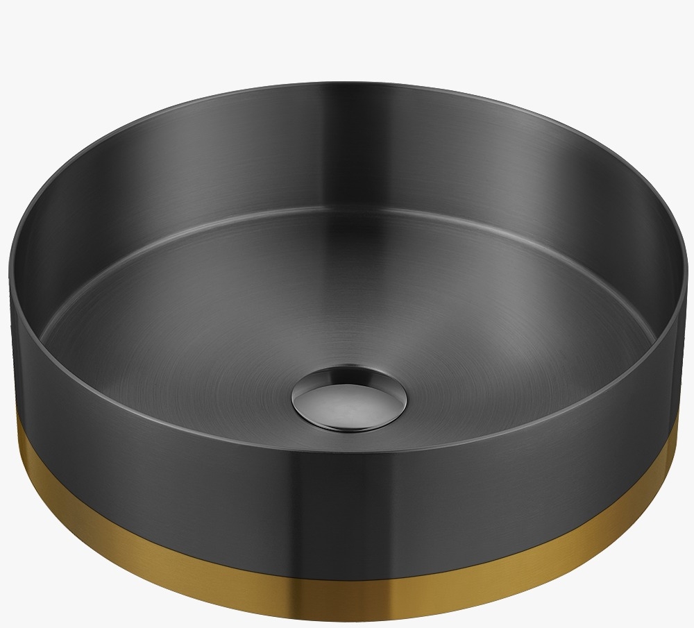 כיור נירוסטה מונח עגול משולב 2 צבעים  צבע גרפיט מט משולב רוז גולד מט