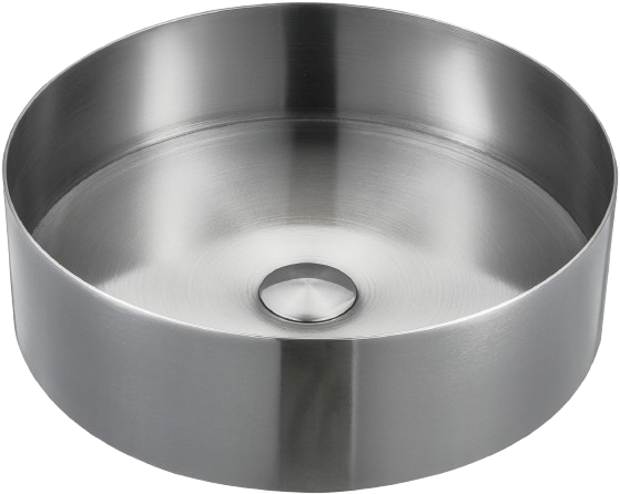 כיור נירוסטה מונח עגול  צבע מוברש ניקל מט קוטר 36 כולל וונטיל לחיצה תואם