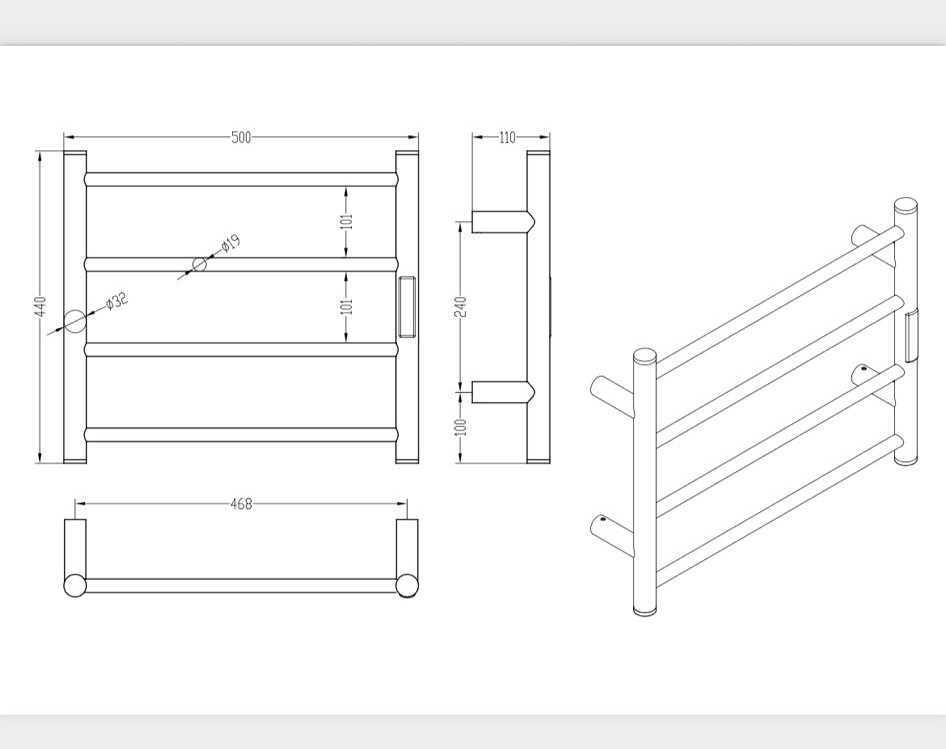 מחמם מגבות ניקל מוברש 50/44 עם צד