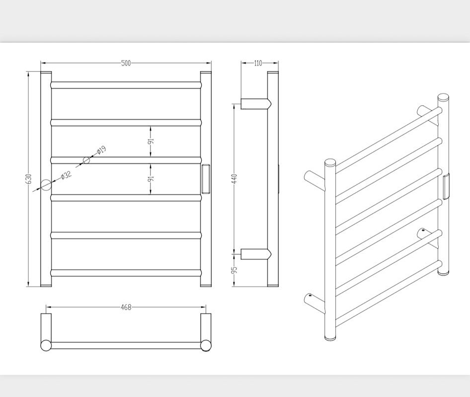מחמם מגבות ניקל מוברש 63/50 עם צג