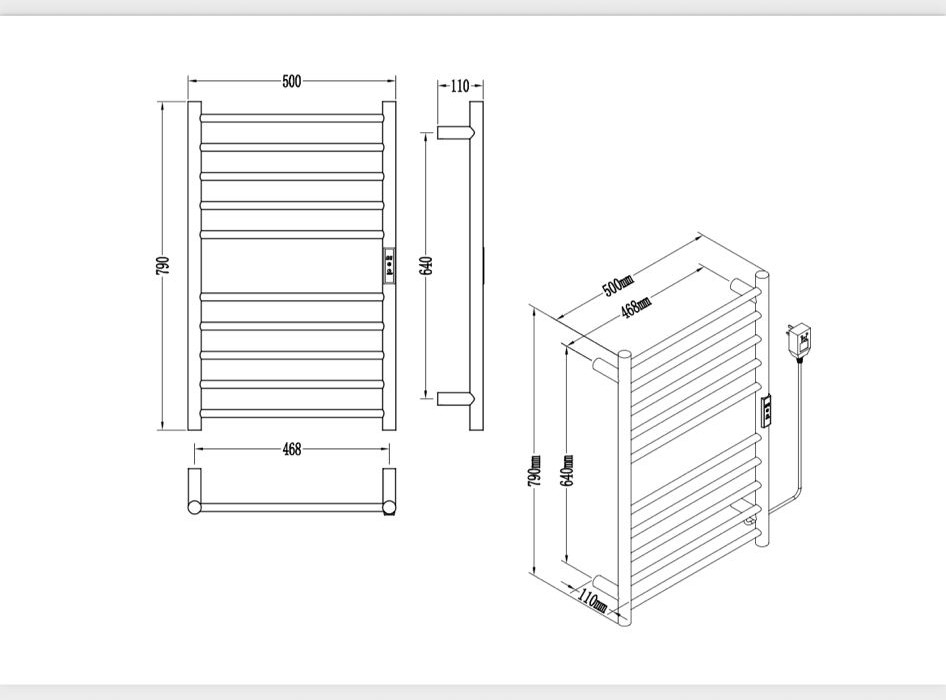 מחמם מגבות ניקל מוברש 79/50 עם צג 