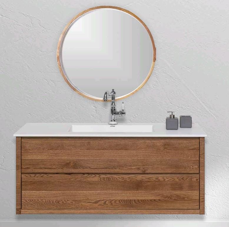 ארון אמבט עץ תלוי עומר עם כיור אינטגרלי חרס גודל 100